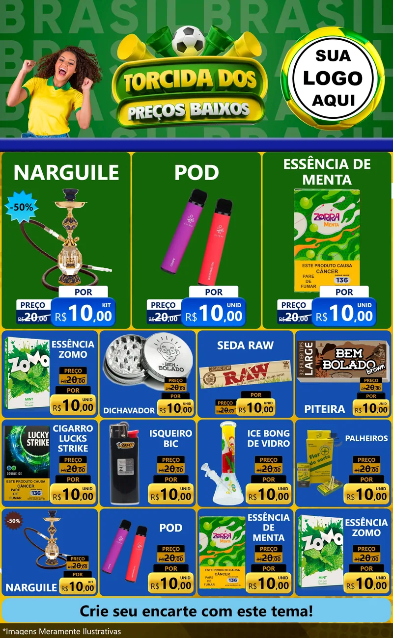Modelo de Encarte para Encarte Grande com o tema Torcida dos Preços Baixos para Tabacaria