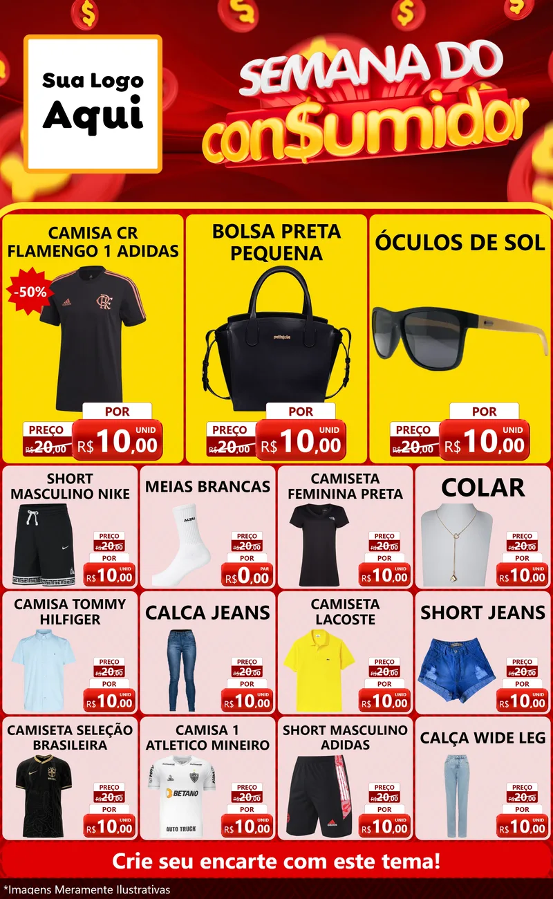 Modelo de Encarte para Encarte Grande com o tema Semana do Consumidor para Roupas e acessórios