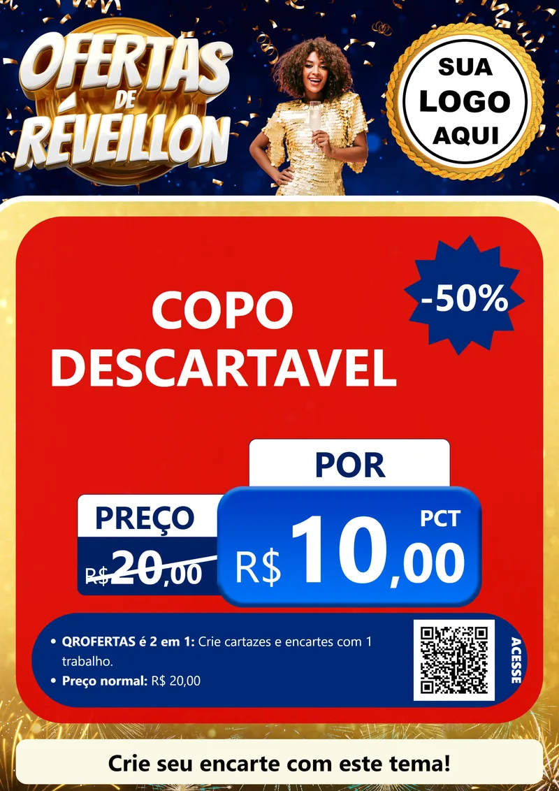 Modelo de Cartaz para Cartaz A4 Vertical com o tema Ofertas de Réveillon para Embalagens