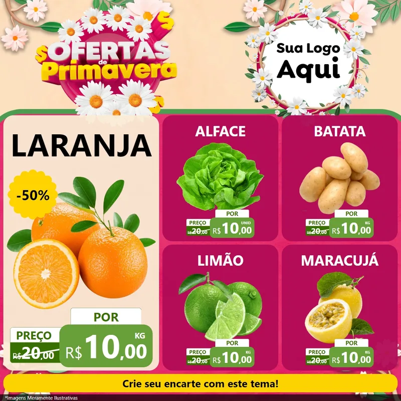 Modelo de Rede Social para Feed Facebook com o tema Ofertas de Primavera para Hortifrúti