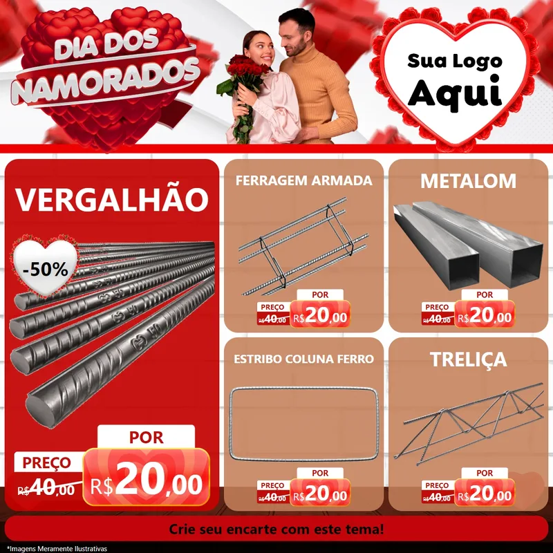 Modelo de Rede Social para Feed Facebook com o tema Dia dos Namorados para Ferragens