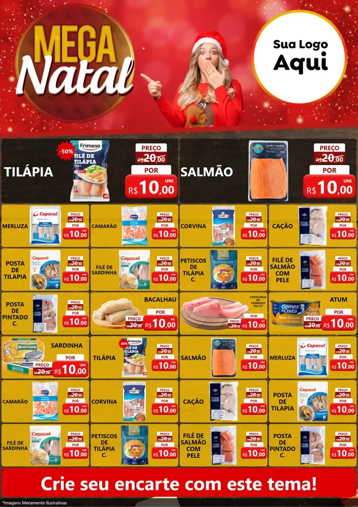Modelo de Encarte para Encarte A4 Vertical com o tema Mega Natal para Peixaria
