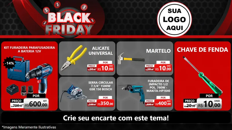 Modelo de TV para TV Horizontal com o tema Black Friday para Maquinas e Ferramentas