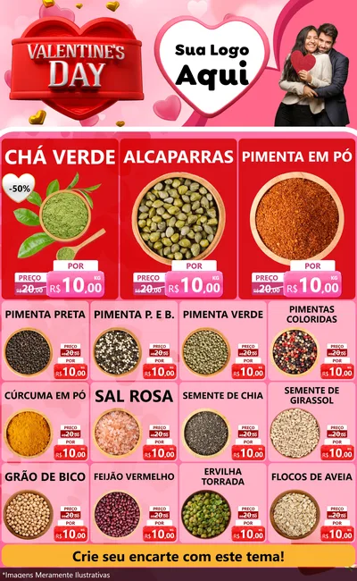 Modelo de Encarte para Encarte Grande com o tema Valentine's Day para Produtos Naturais