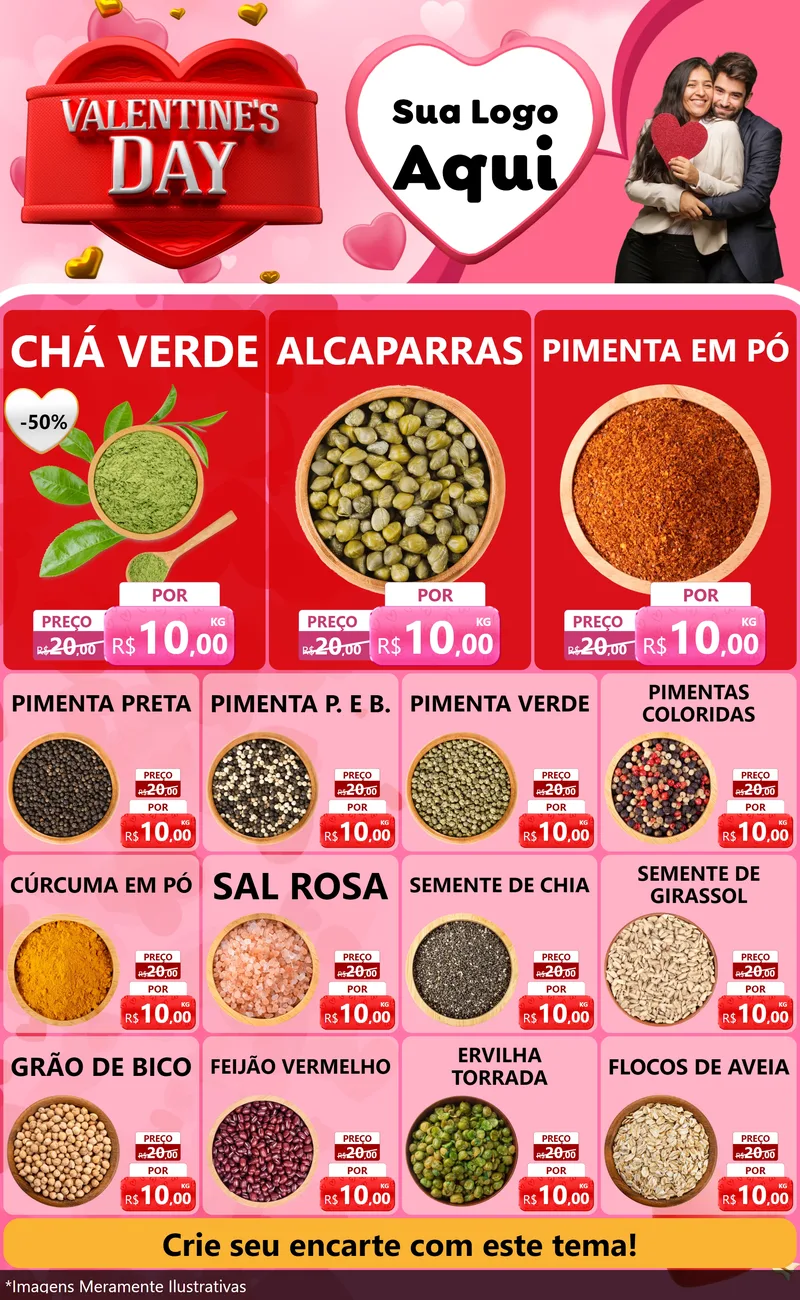 Modelo de Encarte para Encarte Grande com o tema Valentine's Day para Produtos Naturais