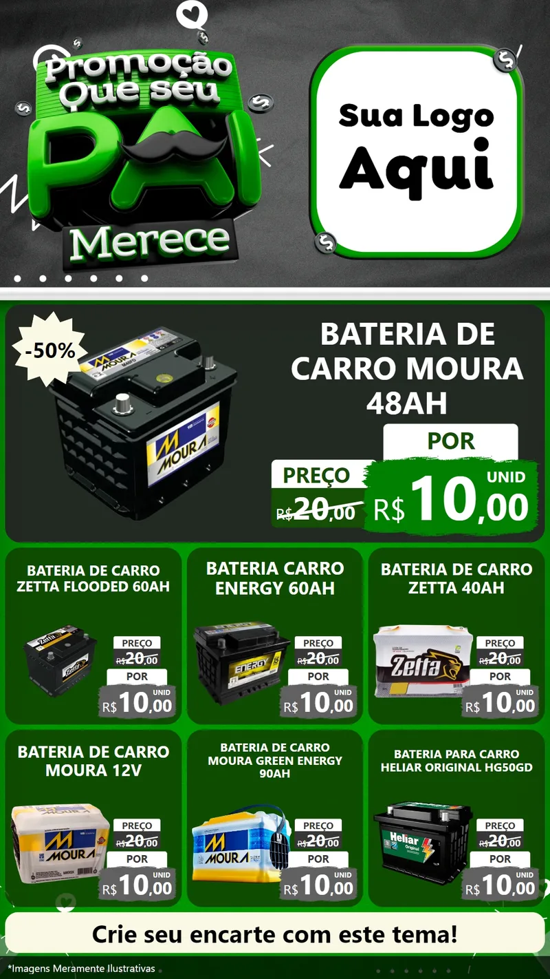 Modelo de Rede Social para Stories com o tema Promoção Que seu Pai Merece para Baterias Elétricas