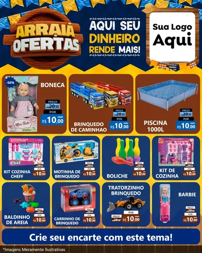 Modelo de Rede Social para Feed Instagram com o tema Arraiá de Ofertas - Junina para Brinquedos
