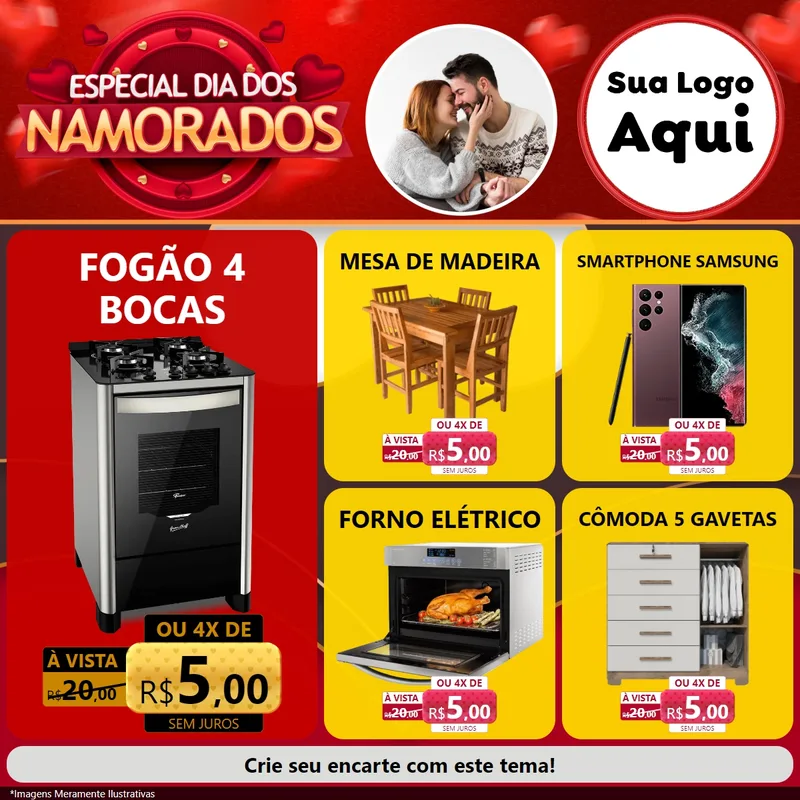 Modelo de Rede Social para Feed Facebook com o tema Especial Dia Dos Namorados para Móveis e Eletro
