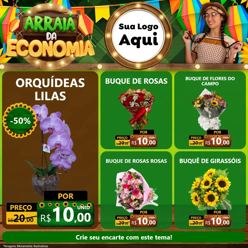 Modelo de Rede Social para Feed Facebook com o tema Arraiá de Economia para Floricultura e jardim
