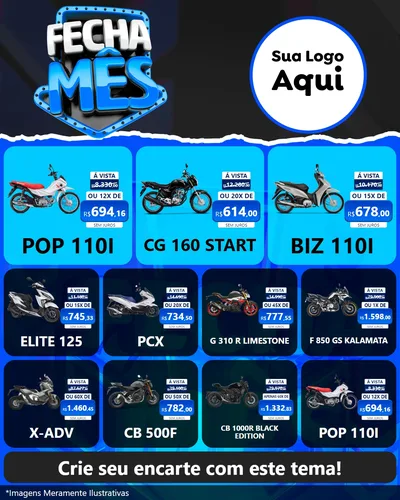 Modelo de Rede Social para Feed Instagram com o tema Fecha Mês para Concessionaria de Motos