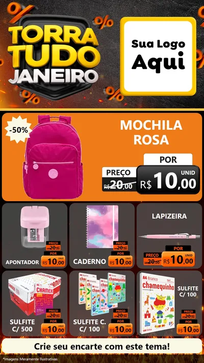 Modelo de Rede Social para Stories com o tema Torra Tudo Janeiro para Papelaria