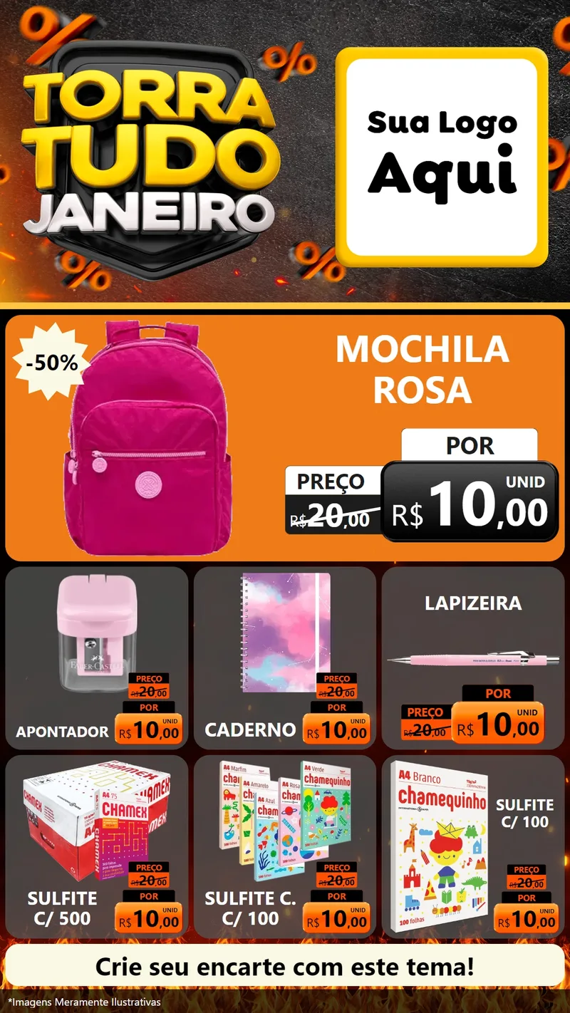 Modelo de Rede Social para Stories com o tema Torra Tudo Janeiro para Papelaria