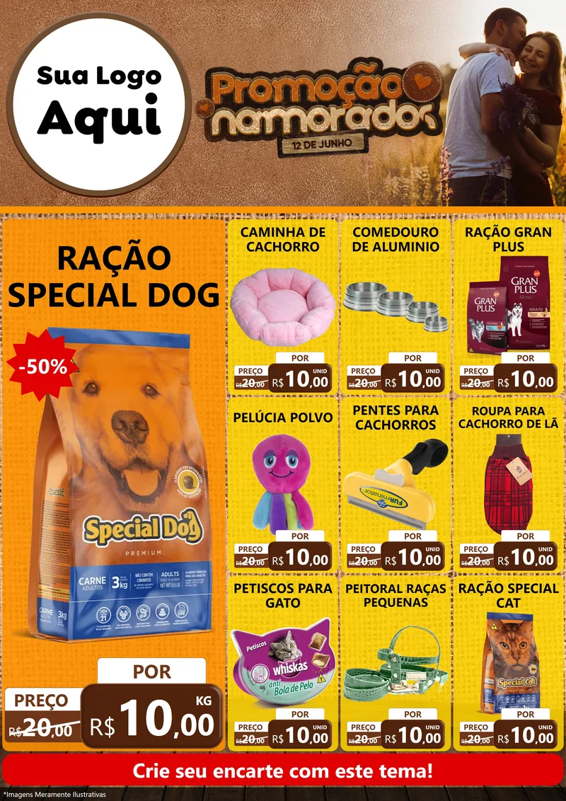Modelo de Encarte para Encarte A4 Vertical com o tema Promoção Namorados para Pet Shop
