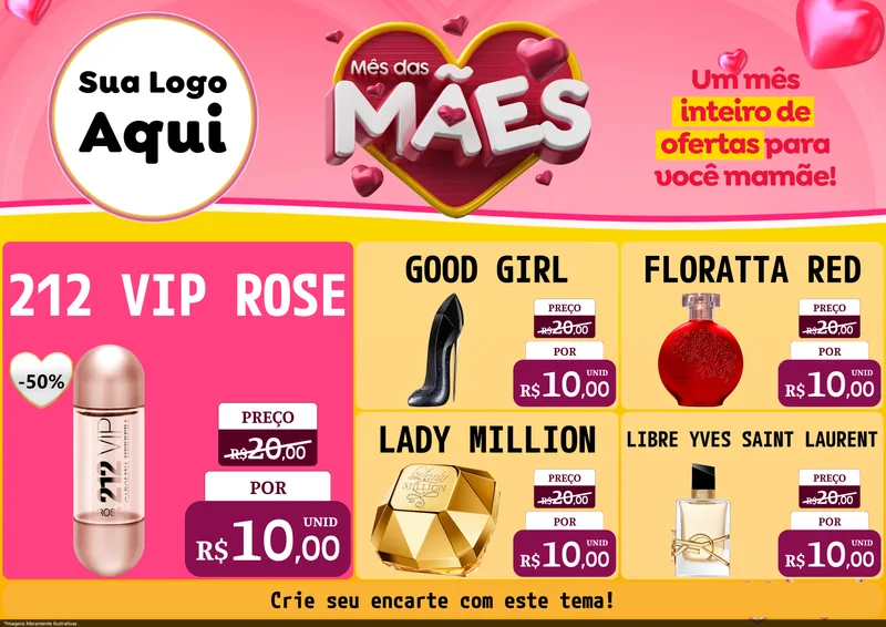 Modelo de Encarte para Encarte A4 Horizontal com o tema Mês das Mães para Perfumes