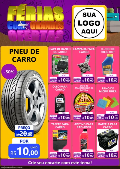 Modelo de Encarte para Encarte A4 Vertical com o tema Férias com Grandes Ofertas para Auto peças