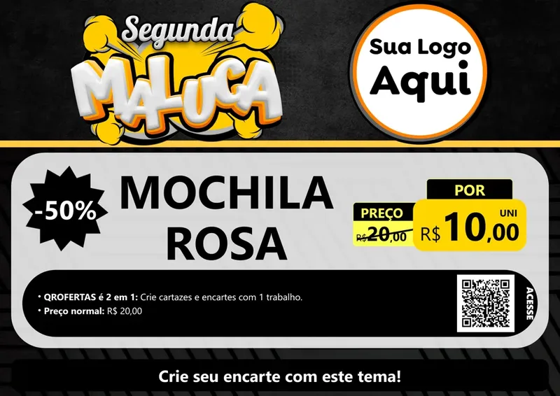 Modelo de Cartaz para Cartaz A4 Horizontal com o tema Segunda Maluca para Papelaria