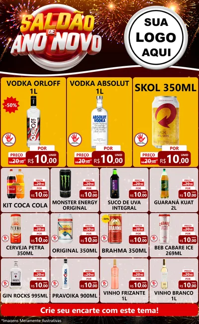 Modelo de Encarte para Encarte Grande com o tema Saldão de Ano Novo para Distribuidora de bebidas