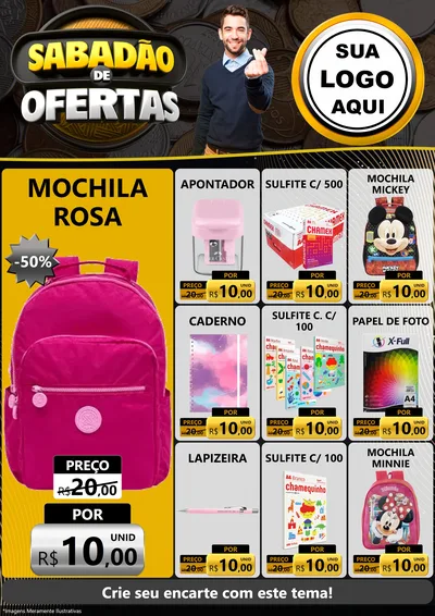 Modelo de Encarte para Encarte A4 Vertical com o tema Sabadão de Ofertas para Papelaria