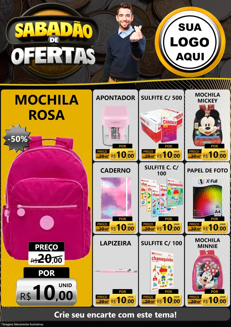 Modelo de Encarte para Encarte A4 Vertical com o tema Sabadão de Ofertas para Papelaria
