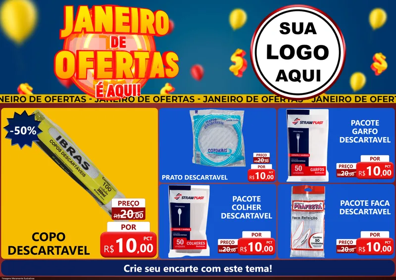 Modelo de Encarte para Encarte A4 Horizontal com o tema Janeiro de Ofertas É Aqui! para Embalagens