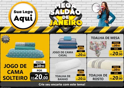 Modelo de Encarte para Encarte A4 Horizontal com o tema Mega Saldão de Janeiro para Cama, Mesa e Banho