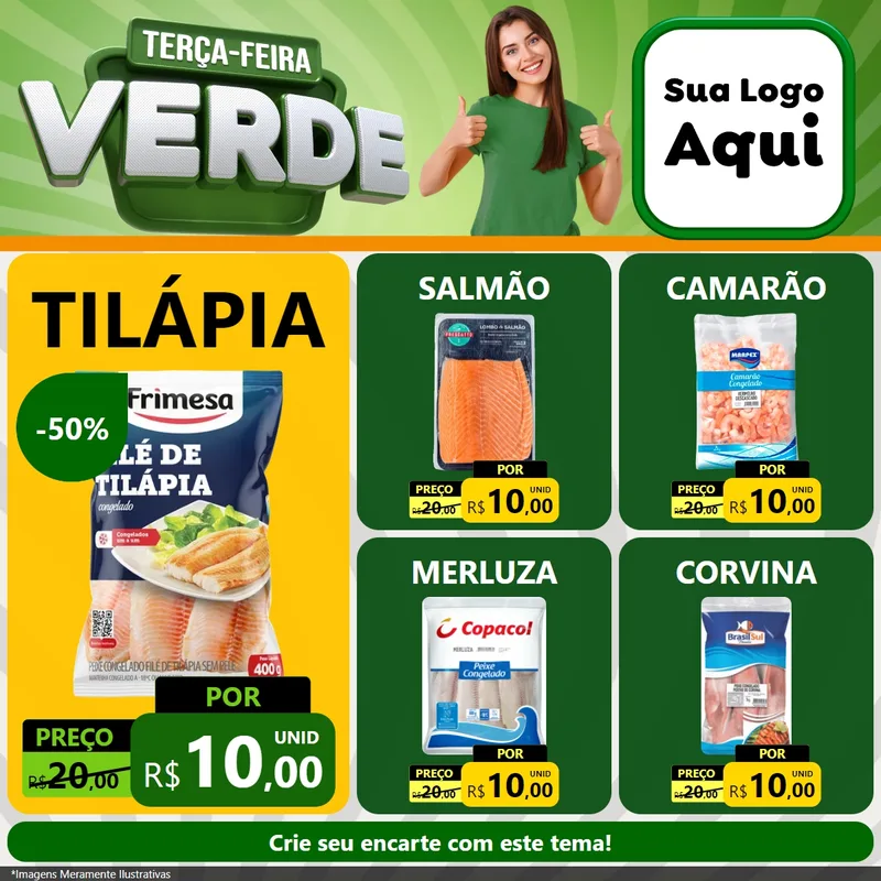Modelo de Rede Social para Feed Facebook com o tema Terça - Feira Verde para Peixaria