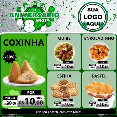 Modelo de Rede Social para Feed Facebook com o tema Promoção de Aniversário - 8 Anos para Salgadaria