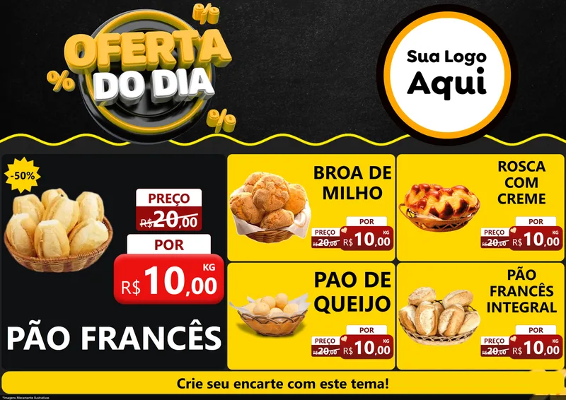 Modelo de Encarte para Encarte A4 Horizontal com o tema Oferta Do Dia para Padaria