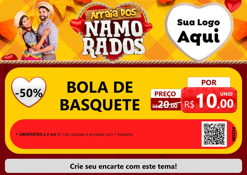 Modelo de Cartaz para Cartaz A4 Horizontal com o tema Arraiá dos Namorados para Artigos Esportivos