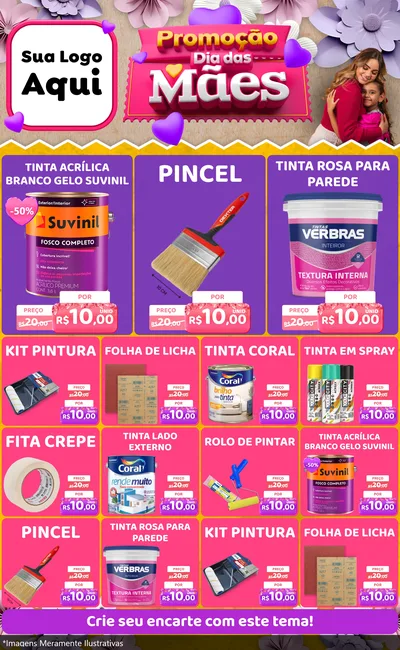 Modelo de Encarte para Encarte Grande com o tema Promoção Dia das Mães para Tintas e Ferramentas