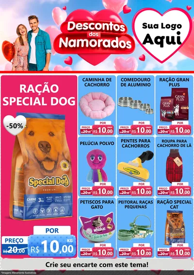 Modelo de Encarte para Encarte A4 Vertical com o tema Descontos dos Namorados para Pet Shop