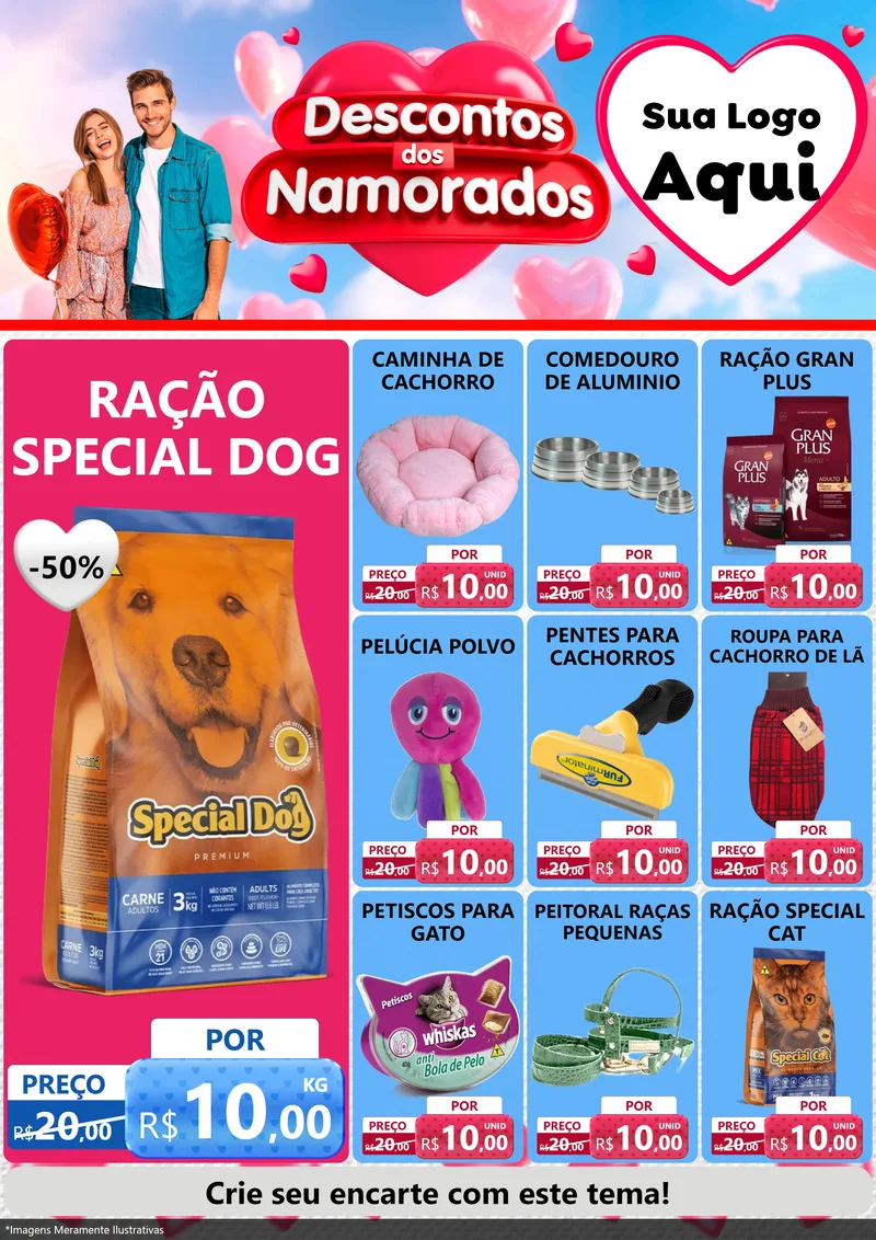 Modelo de Encarte para Encarte A4 Vertical com o tema Descontos dos Namorados para Pet Shop