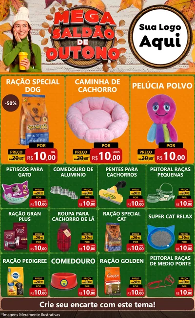 Modelo de Encarte para Encarte Grande com o tema Mega Saldão de Outono para Pet Shop