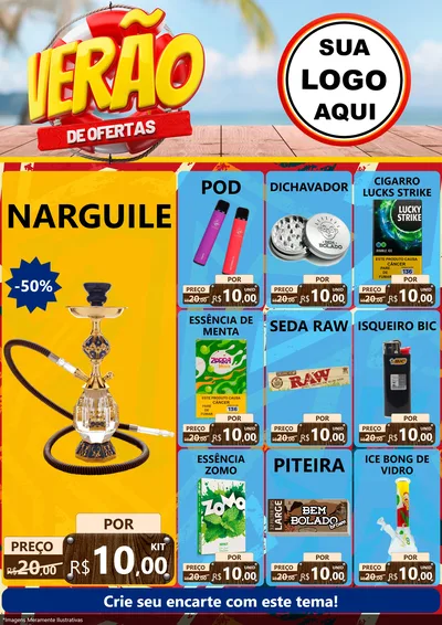 Modelo de Encarte para Encarte A4 Vertical com o tema Verão de Ofertas para Tabacaria