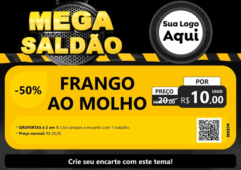 Modelo de Cartaz para Cartaz A4 Horizontal com o tema Mega Saldão para Restaurante