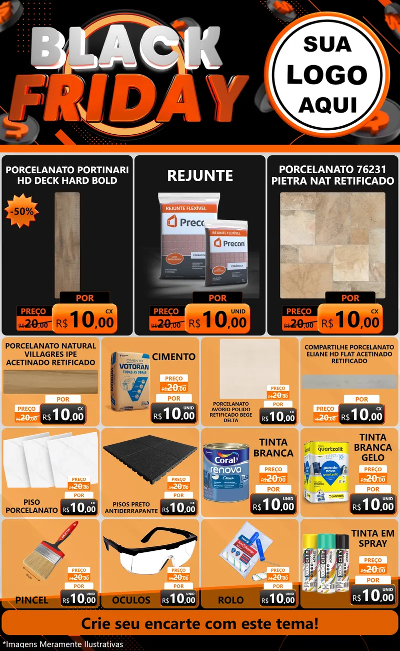 Modelo de Encarte para Encarte Grande com o tema Black Friday para Pisos e revestimentos