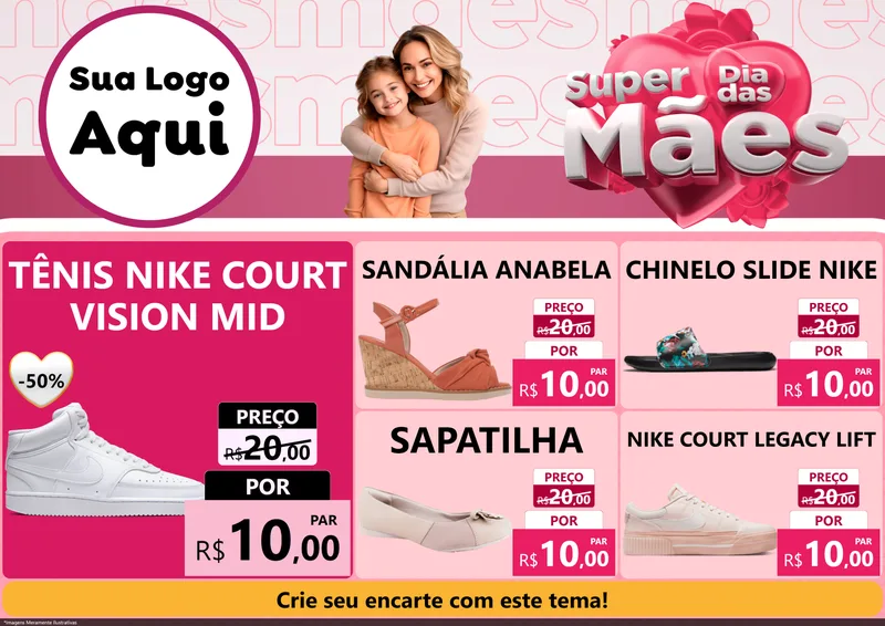Modelo de Encarte para Encarte A4 Horizontal com o tema Super Dia Das Mães para Calçados