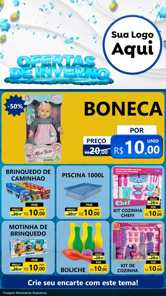 Modelo de Rede Social para Stories com o tema Ofertas de Inverno para Brinquedos