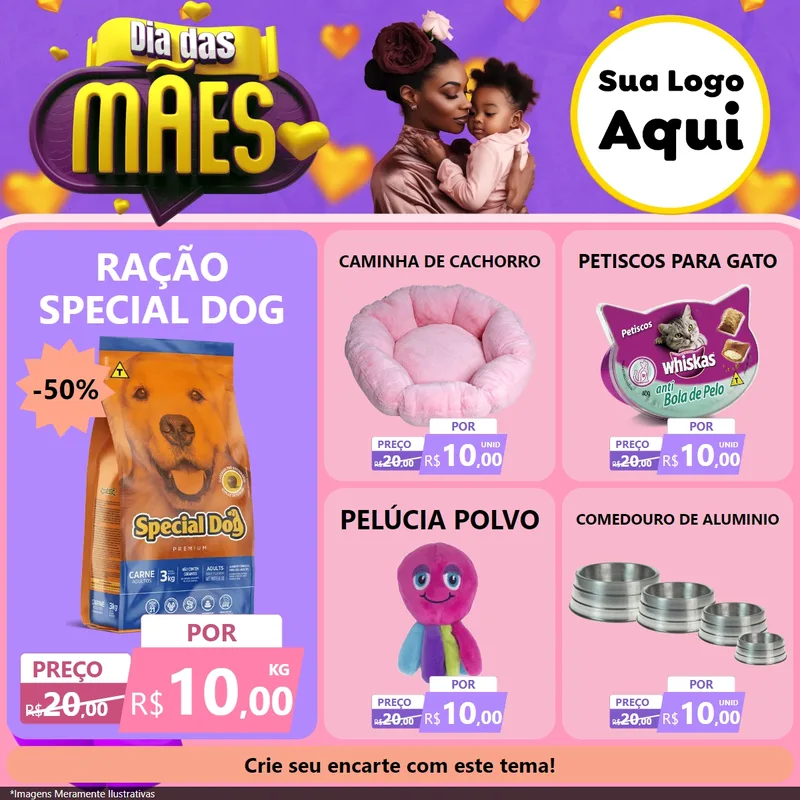 Modelo de Rede Social para Feed Facebook com o tema Dia das Mães para Pet Shop