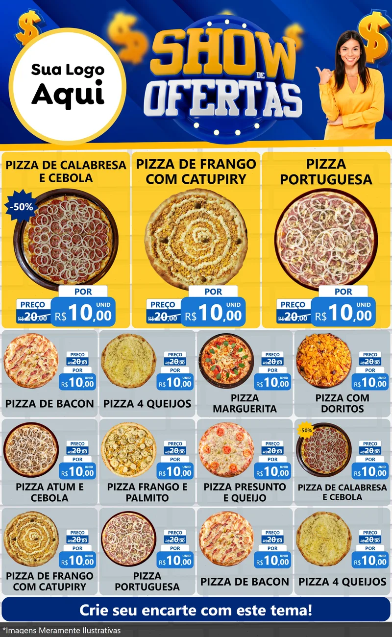 Modelo de Encarte para Encarte Grande com o tema Show de Ofertas para Pizzaria