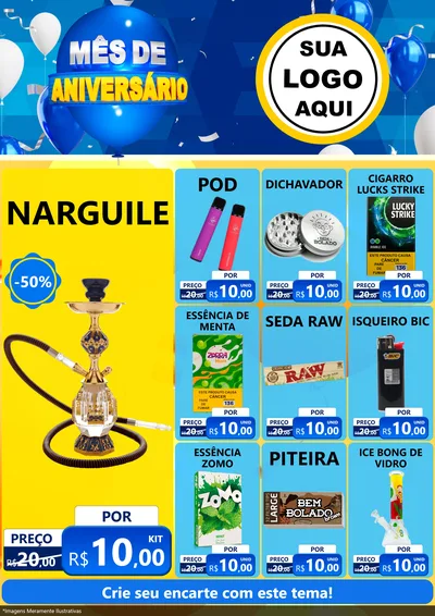 Modelo de Encarte para Encarte A4 Vertical com o tema Mês de Aniversário para Tabacaria