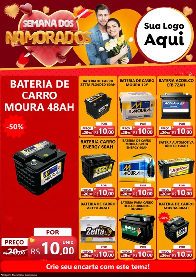 Modelo de Encarte para Encarte A4 Vertical com o tema Semana dos Namorados para Baterias Elétricas
