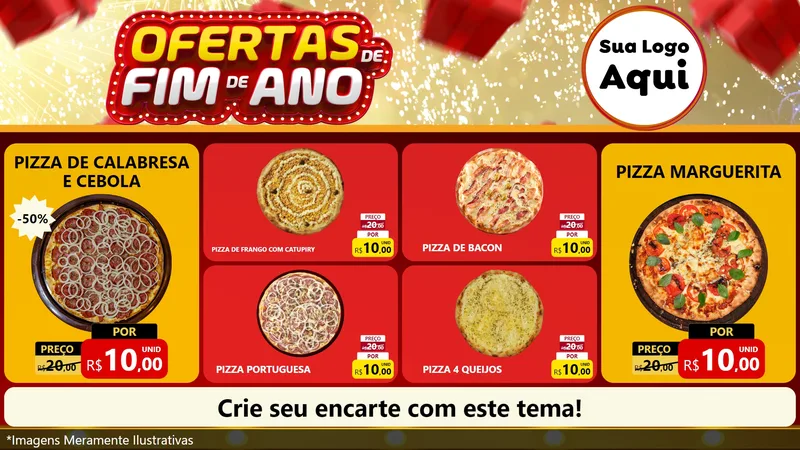 Modelo de TV para TV Horizontal com o tema Ofertas de Fim de Ano para Pizzaria