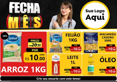 Modelo de Encarte para Encarte A4 Horizontal com o tema Fecha Mês para Supermercado
