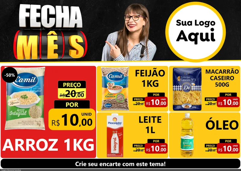 Modelo de Encarte para Encarte A4 Horizontal com o tema Fecha Mês para Supermercado