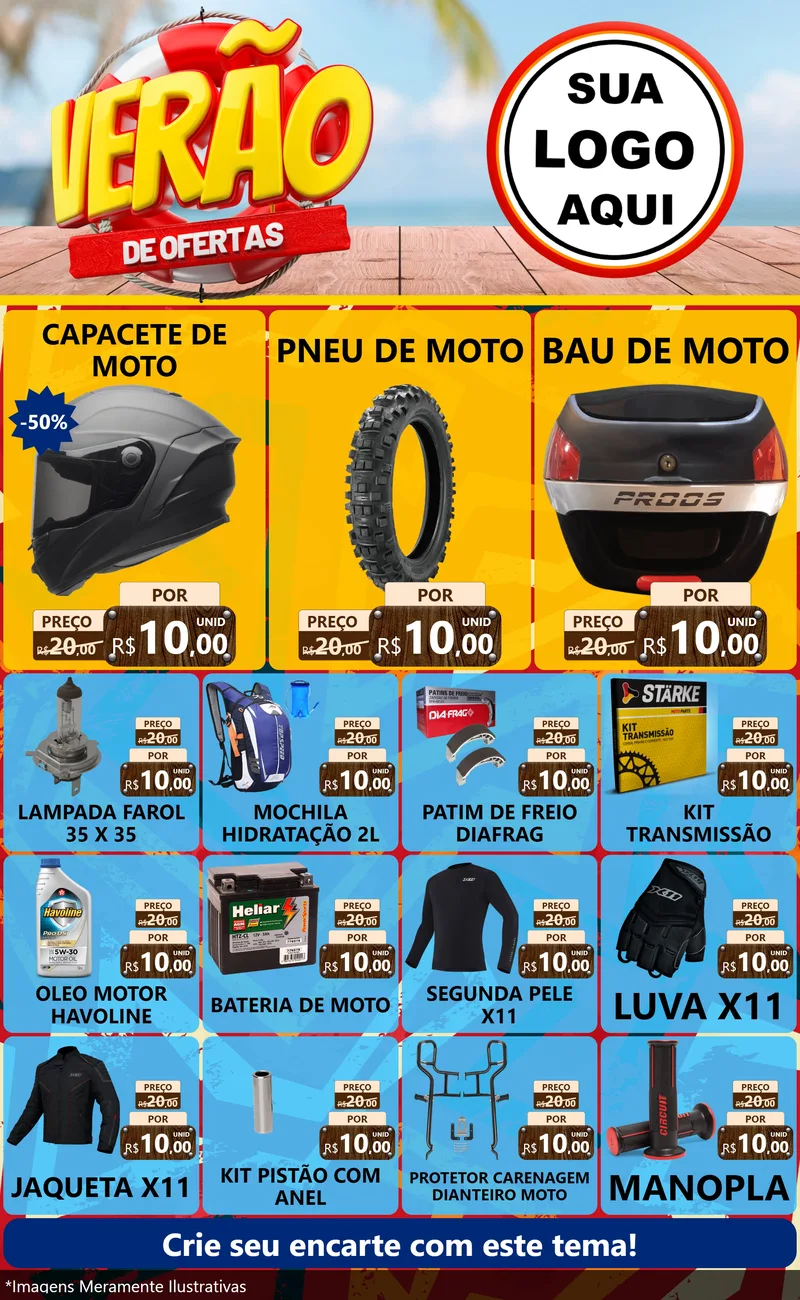 Modelo de Encarte para Encarte Grande com o tema Verão de Ofertas para Moto peças