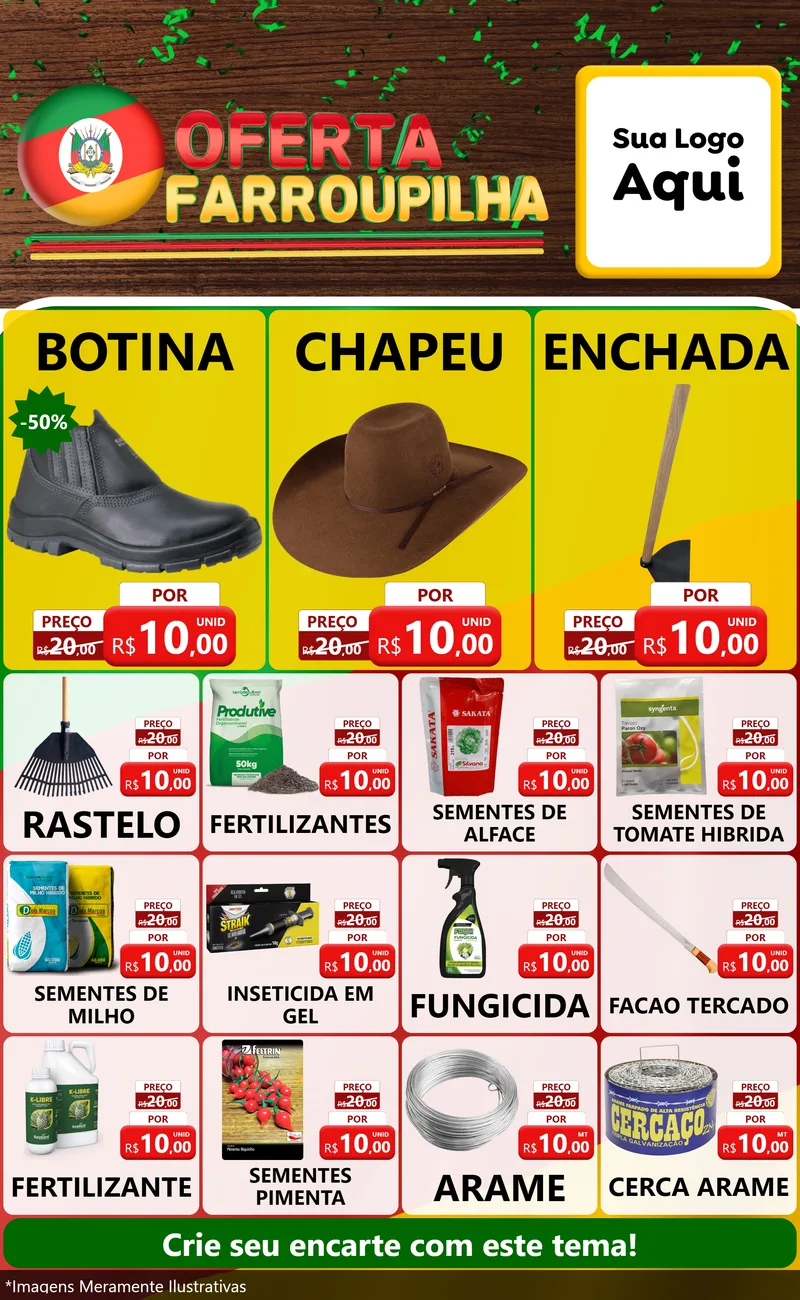 Modelo de Encarte para Encarte Grande com o tema Oferta Farroupilha para Agropecuária