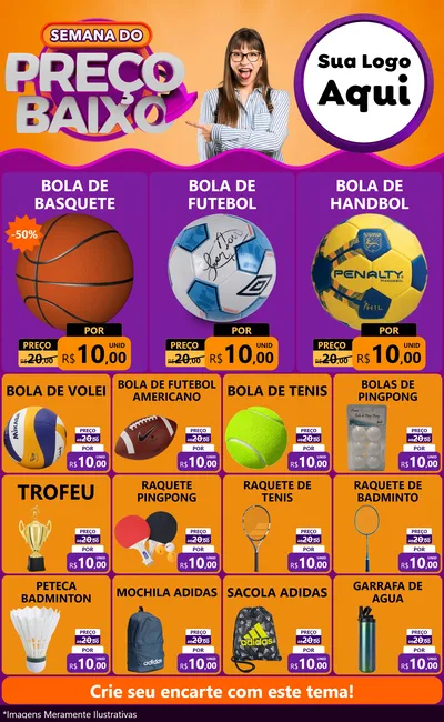 Modelo de Encarte para Encarte Grande com o tema Semana do Preço Baixo para Artigos Esportivos