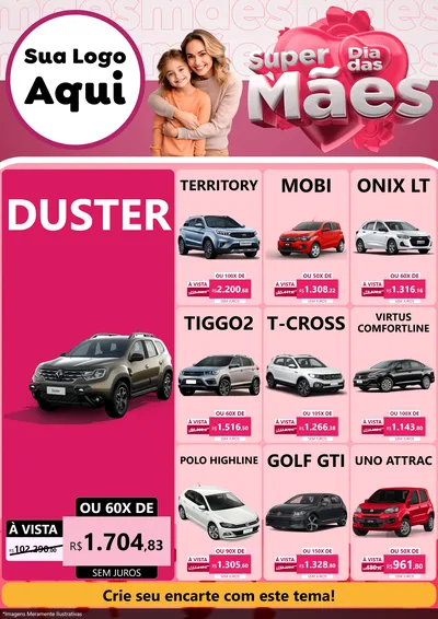 Modelo de Encarte para Encarte A4 Vertical com o tema Super Dia Das Mães para Concessionaria de Carros