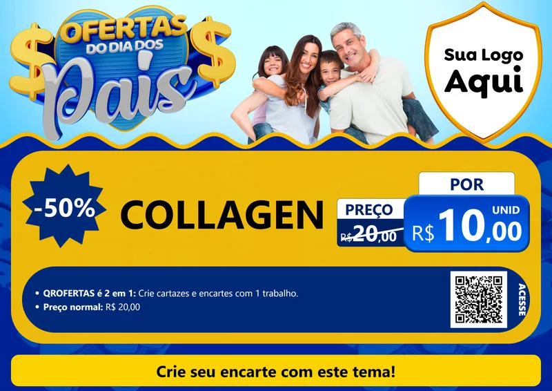 Modelo de Cartaz para Cartaz A4 Horizontal com o tema Ofertas do Dia dos Pais para Suplementos alimentares